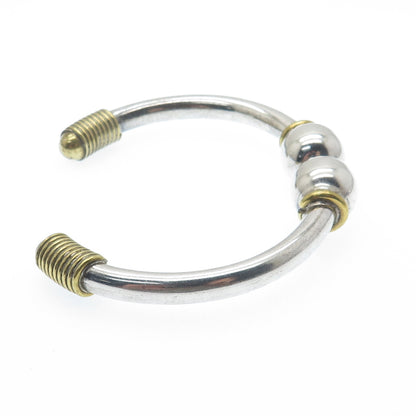 925 Sterling Silver 2-Tone Vintage Mexico Modernist Adjustable Bracelet 7.25"