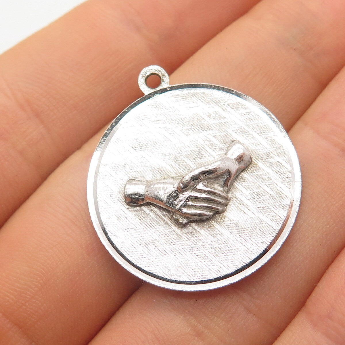 925 Sterling Silver Vintage M&M Charlene Thank You Doris 1873 Handshake Pendant