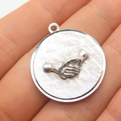 925 Sterling Silver Vintage M&M Charlene Thank You Doris 1873 Handshake Pendant