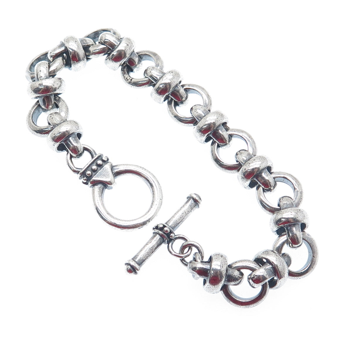 925 Sterling Silver Vintage Crisscross Rolo Link Oxidized Bracelet 6"