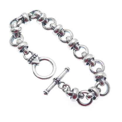 925 Sterling Silver Vintage Crisscross Rolo Link Oxidized Bracelet 6"