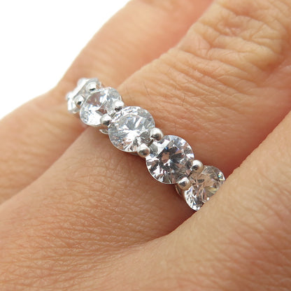 925 Sterling Silver Round-Cut Shaped C Z All Around Eternity Band Ring Size 6.25