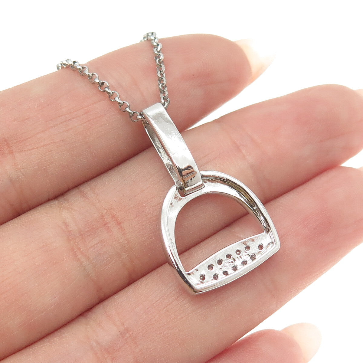 925 Sterling Silver Round-Cut C Z Stirrup Rolo Chain Necklace 16"