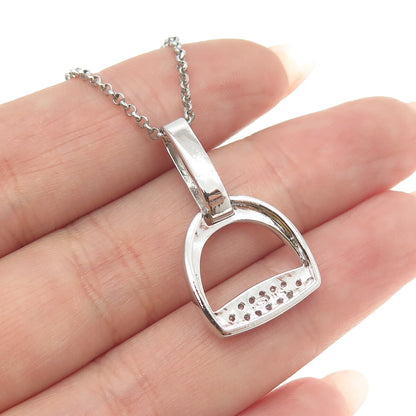 925 Sterling Silver Round-Cut C Z Stirrup Rolo Chain Necklace 16"