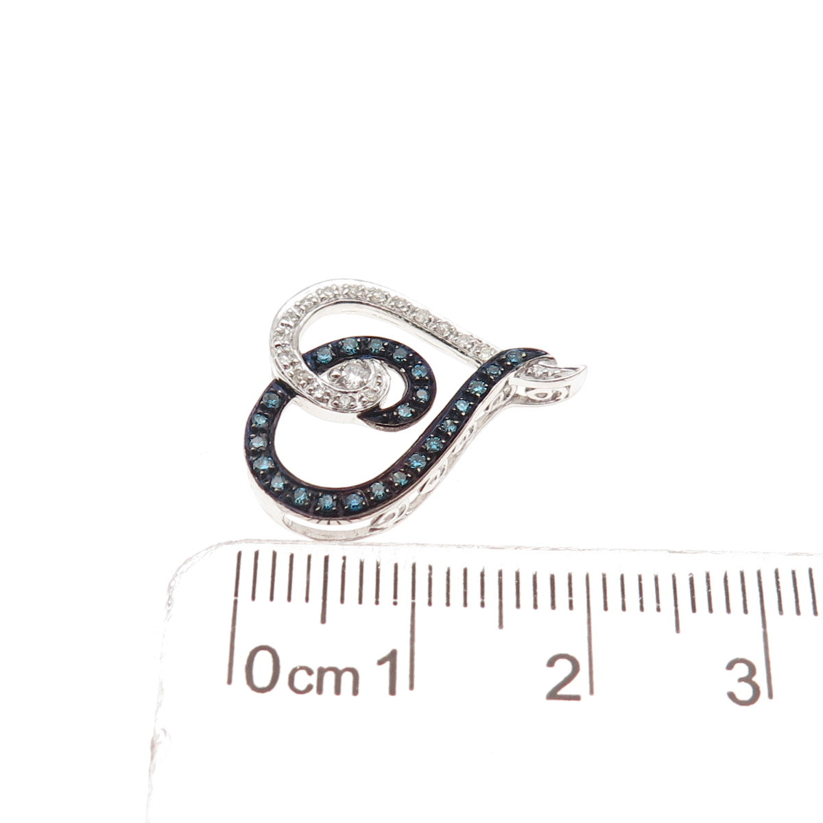 925 Sterling Silver Real Blue & White Diamond Heart Mini Slide Charm Pendant