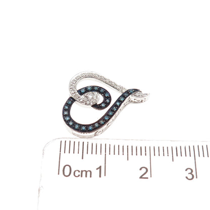 925 Sterling Silver Real Blue & White Diamond Heart Mini Slide Charm Pendant
