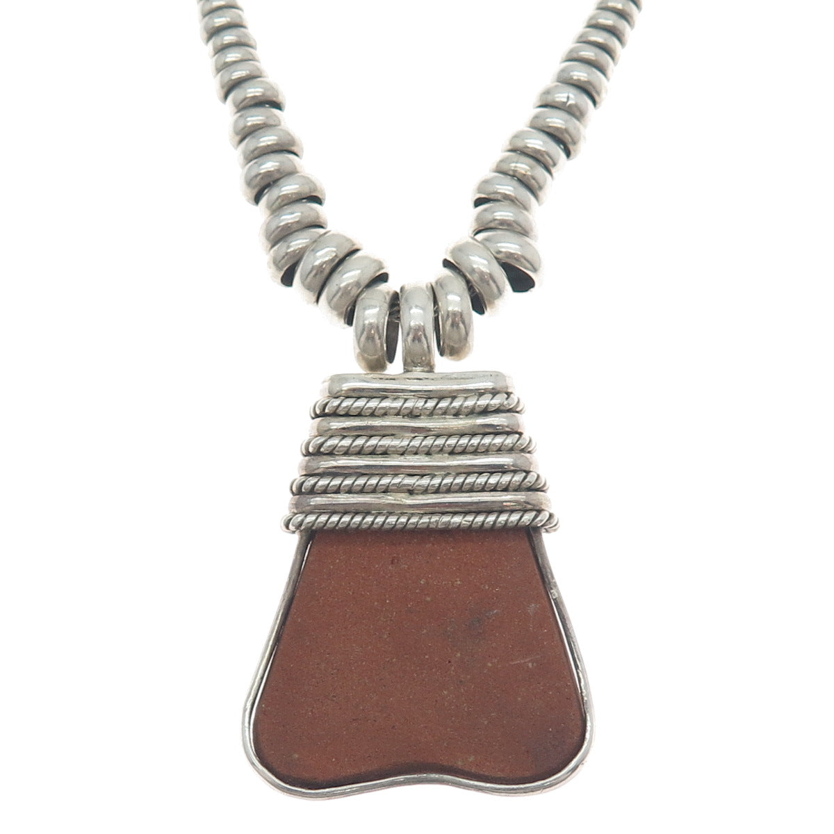 950 Silver Vintage Peruvian Clay Pottery Tribal Wheat Chain Necklace 20-22"