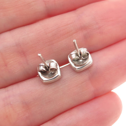 925 Sterling Silver Vintage Real Cushion-Cut Lapis Stud Earrings