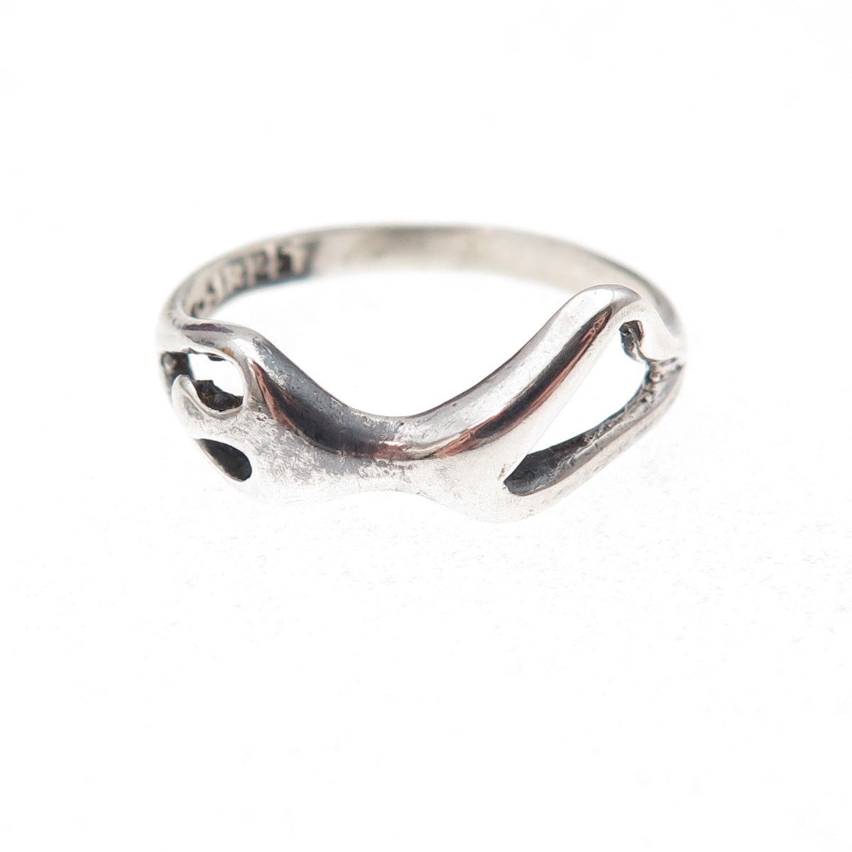 925 Sterling Silver Vintage Mexico Modernist Man Oxidized Ring Size 7.5