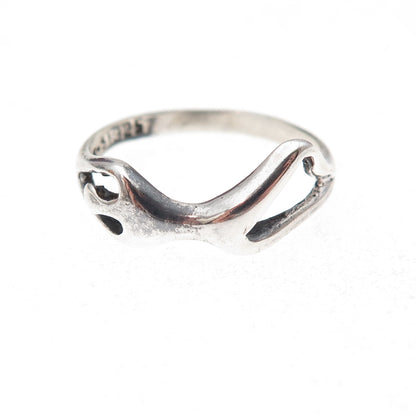 925 Sterling Silver Vintage Mexico Modernist Man Oxidized Ring Size 7.5