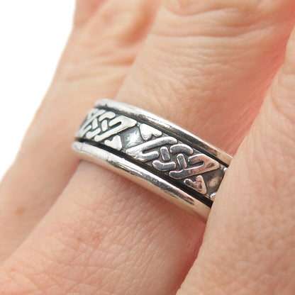 925 Sterling Silver Vintage Celtic Knot Rotating Oxidized Band Ring Size 11.75