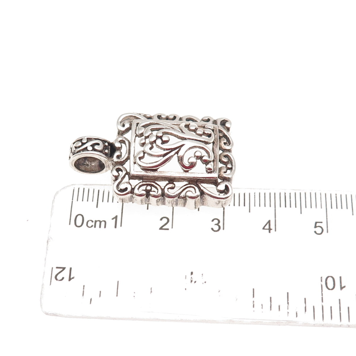 925 Sterling Silver Vintage Floral Oxidized Charm Pendant