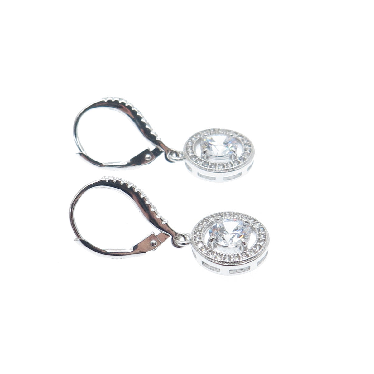 925 Sterling Silver Round-Cut C Z Sparkle Dangle Earrings