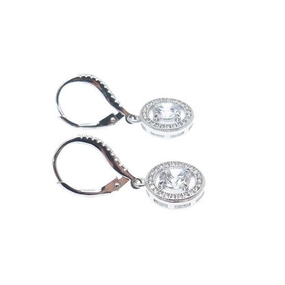 925 Sterling Silver Round-Cut C Z Sparkle Dangle Earrings