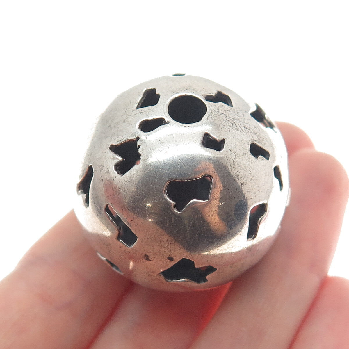 CARME 925 Sterling Silver Vintage Modernist Hollow Ball Bead Slide Pendant