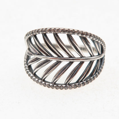 Pandora 925 Sterling Silver Round-Cut C Z Tropical Palm Leaf Ring Size 9.25