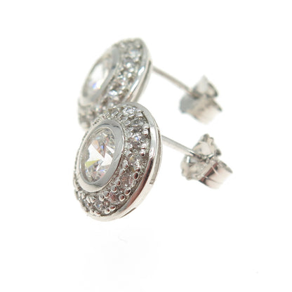 925 Sterling Silver Round-Cut C Z Stud Earrings