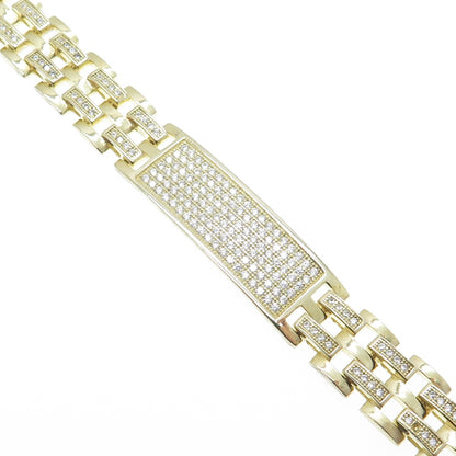 925 Sterling Silver Gold Plated C Z ID Panther Link Bracelet 7.75"