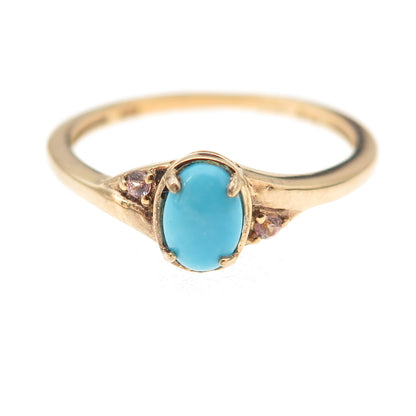 Chuck Clemency 925 Sterling Gold Plated Real Turquoise & Topaz Ring Size 8.25