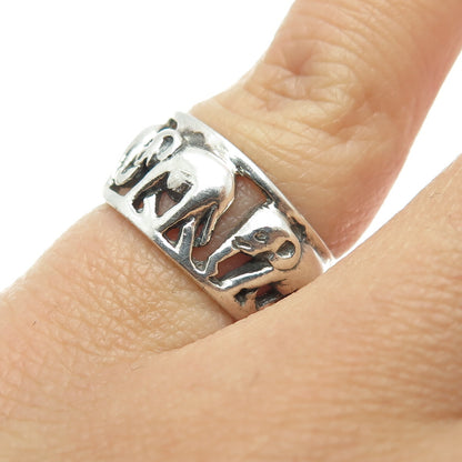 925 Sterling Silver Vintage Elephant Oxidized Band Ring Size 5.5