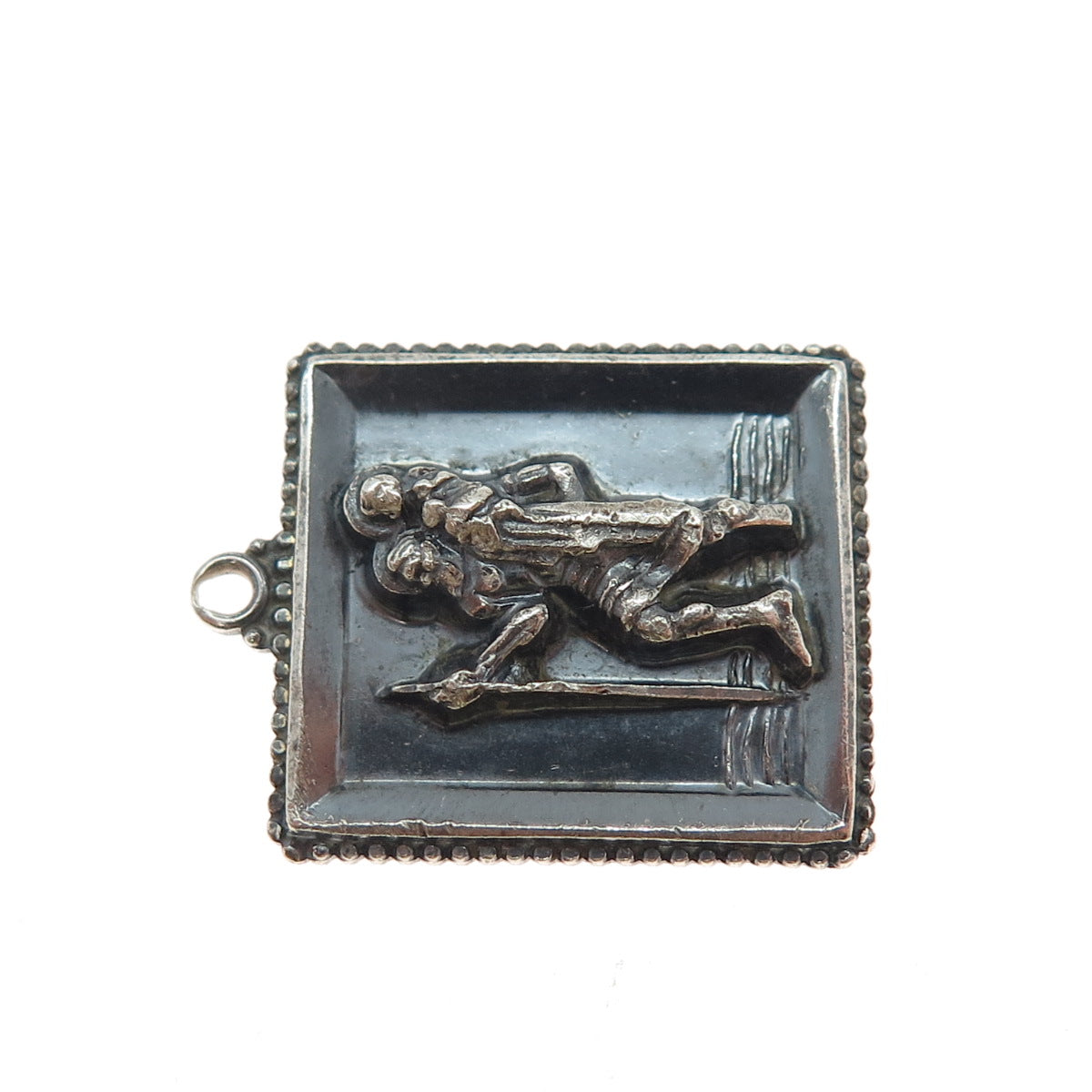 CREED 925 Sterling Silver Vintage St. Christopher Oxidized Charm Pendant