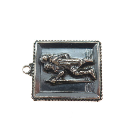 CREED 925 Sterling Silver Vintage St. Christopher Oxidized Charm Pendant