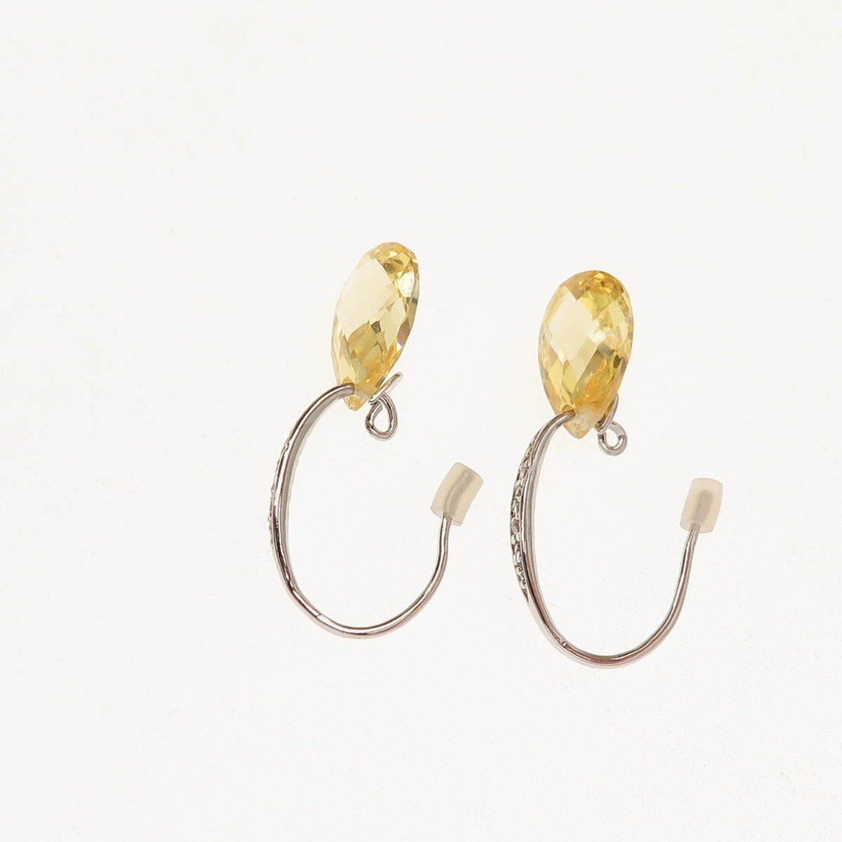 925 Sterling Silver Canary & White C Z Dangle Earrings