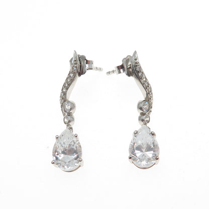 925 Sterling Silver Pear & Round-Cut C Z Dangle Earrings
