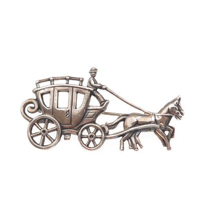 JewelArt Sterling Silver Antique Art Deco Horse & Carriage Oxidized Pin Brooch