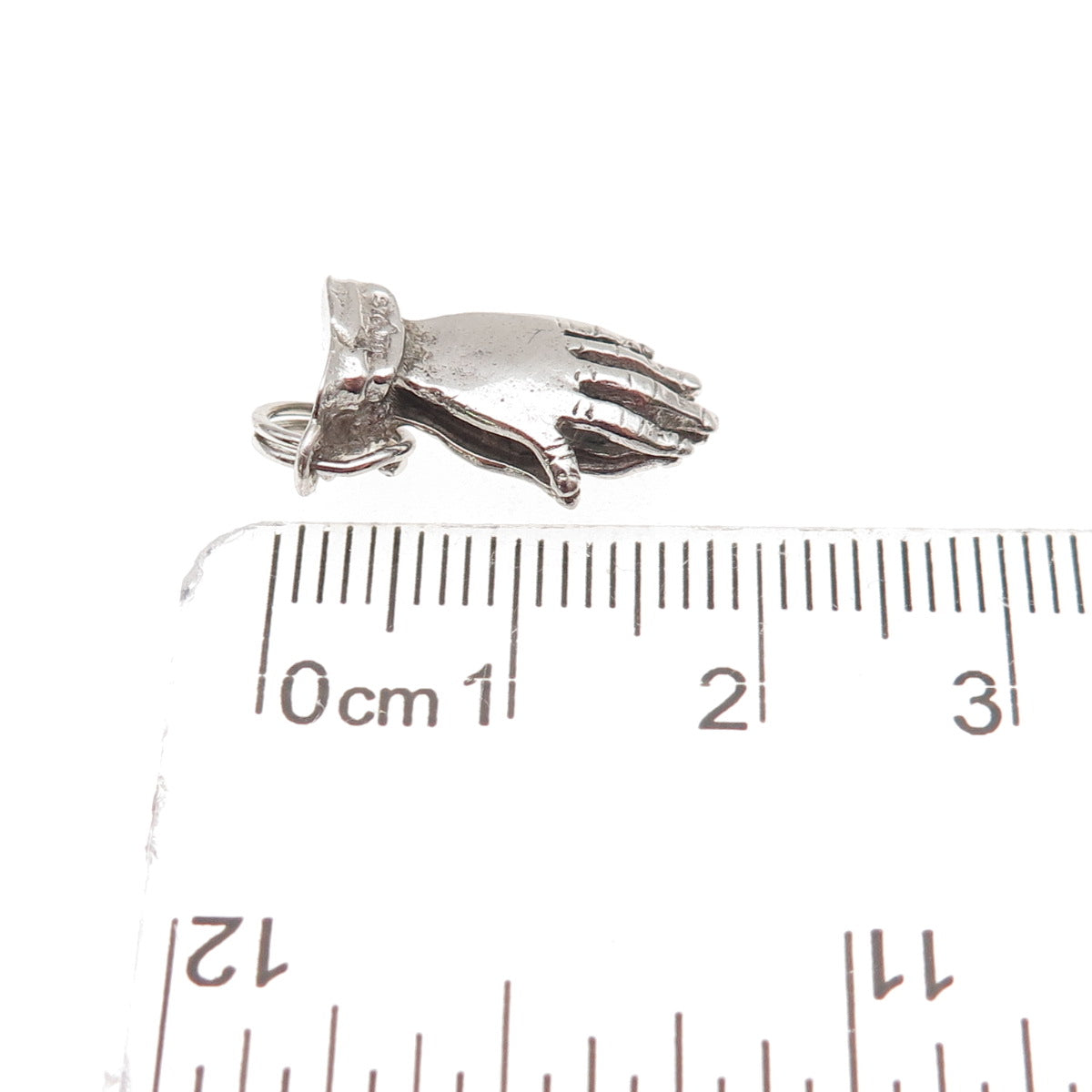 J.M. Fisher Sterling Silver Vintage Praying Hands Oxidized Mini Charm Pendant