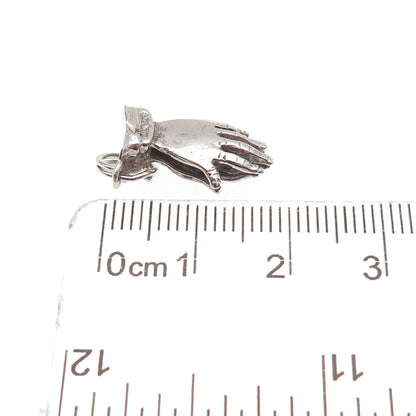 J.M. Fisher Sterling Silver Vintage Praying Hands Oxidized Mini Charm Pendant
