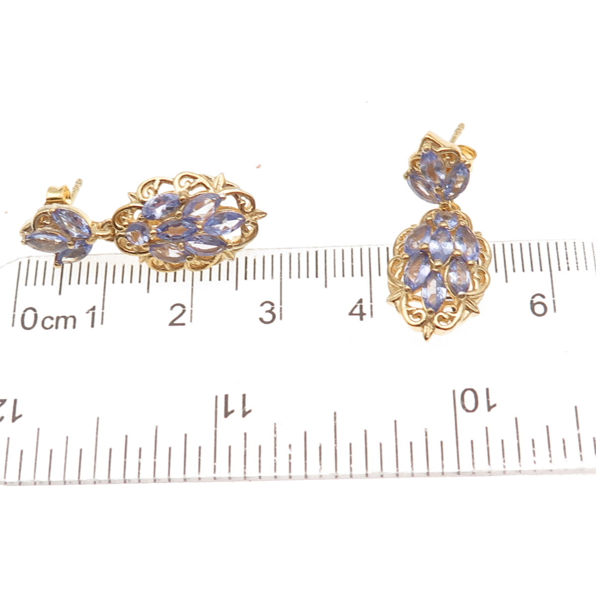 Chuck Clemency 925 Sterling Silver Gold Plated Real Tanzanite Dangle Earrings