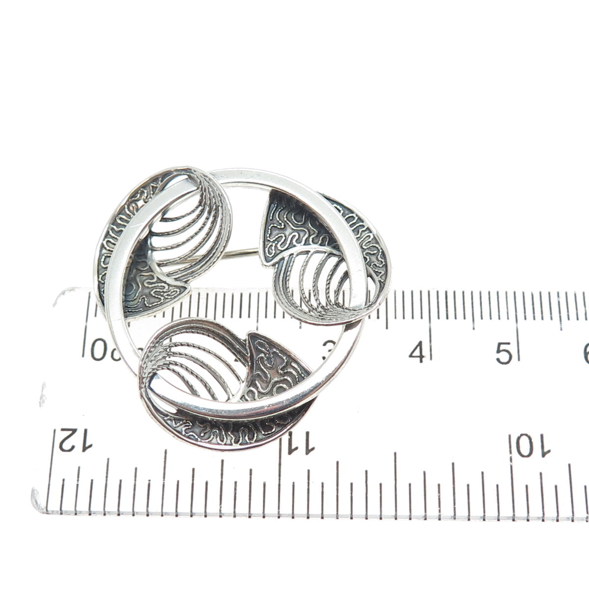 BEAU 925 Sterling Silver Vintage Modernist Filigree Floral Oxidized Pin Brooch