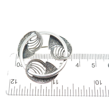 BEAU 925 Sterling Silver Vintage Modernist Filigree Floral Oxidized Pin Brooch