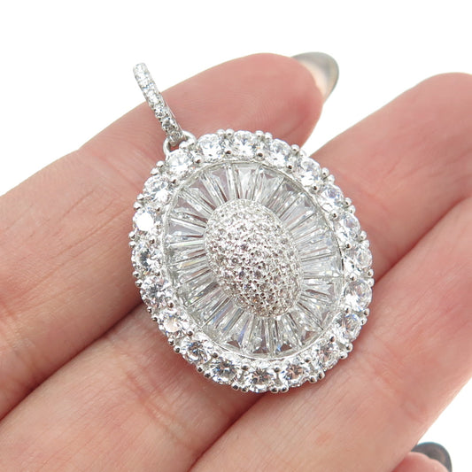 925 Sterling Silver Round & Tapered Baguette C Z Pendant