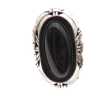 Old Pawn Sterling Silver Vintage Southwestern Black Onyx Tribal Ring Size 9.5