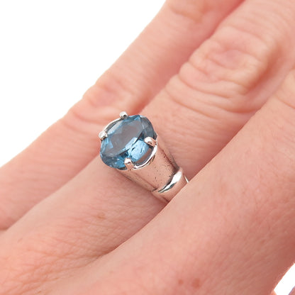 925 Sterling Silver Vintage Real London Blue Topaz Modernist Ring Size 5.75