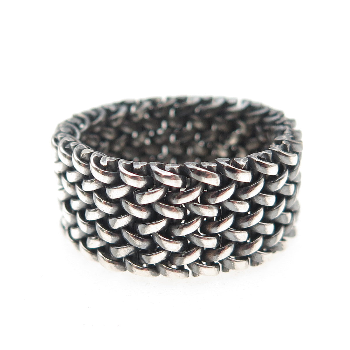 925 Sterling Silver Vintage Italy Mesh Oxidized Wide Band Ring Size 9