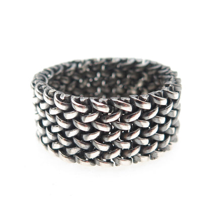 925 Sterling Silver Vintage Italy Mesh Oxidized Wide Band Ring Size 9