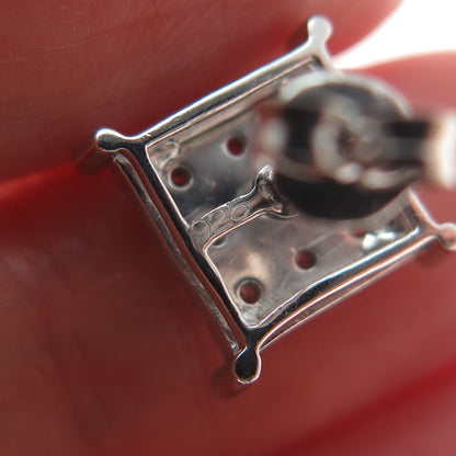 925 Sterling Silver Round-Cut Shaped C Z Sparkle Square Stud Earrings