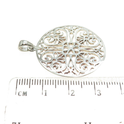 925 Sterling Silver Vintage Ornate Round Pendant