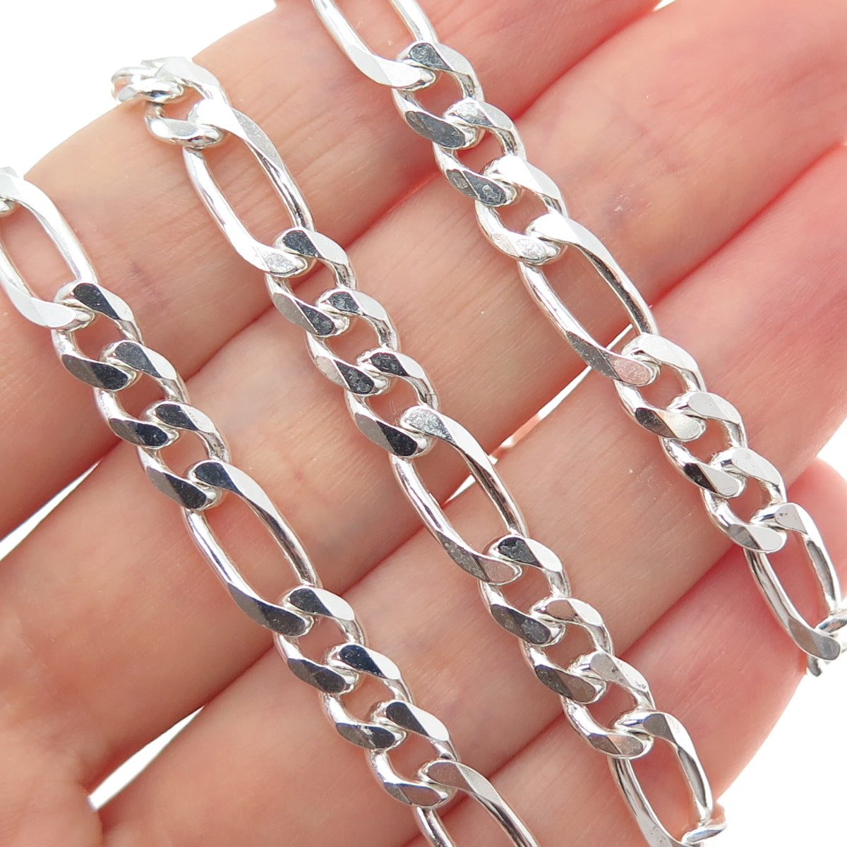 925 Sterling Silver Vintage Italy Figaro Chain Necklace 18"