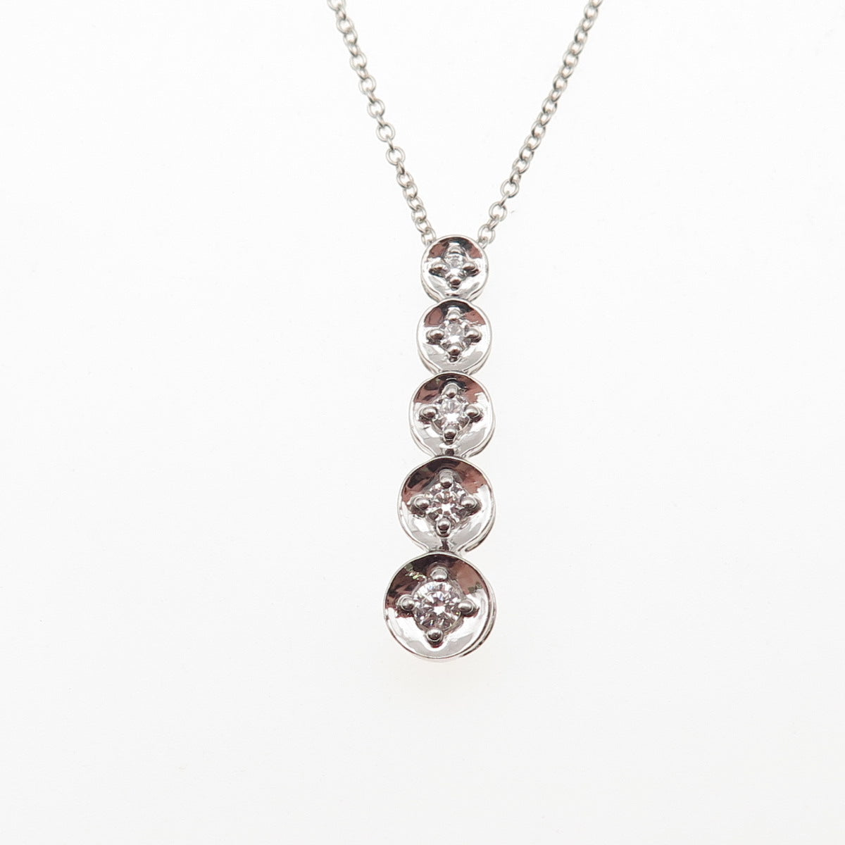 925 Sterling Silver Round-Cut C Z Graduated Drop Cable Chain Necklace 18"