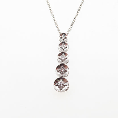 925 Sterling Silver Round-Cut C Z Graduated Drop Cable Chain Necklace 18"