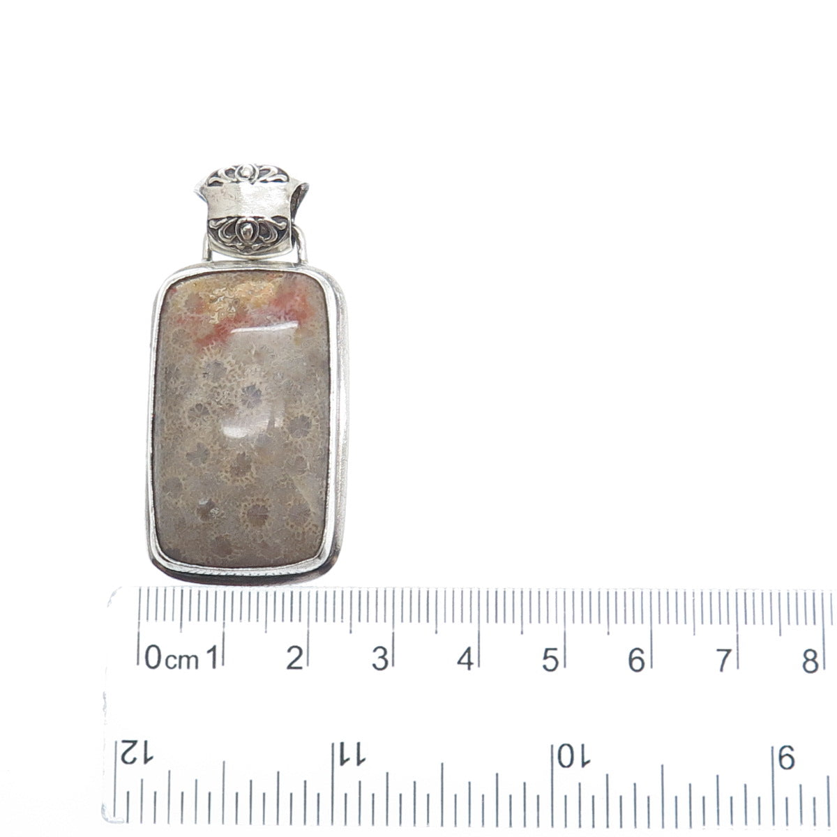 925 Sterling Silver Vintage Real Fossil Modernist Oxidized Pendant