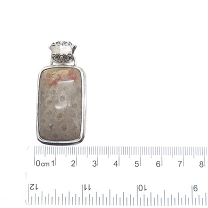 925 Sterling Silver Vintage Real Fossil Modernist Oxidized Pendant