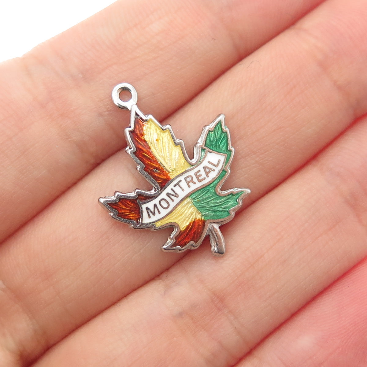 BREADNER CO. 925 Sterling Antique Enamel Montreal Maple Leaf Minimalist Pendant