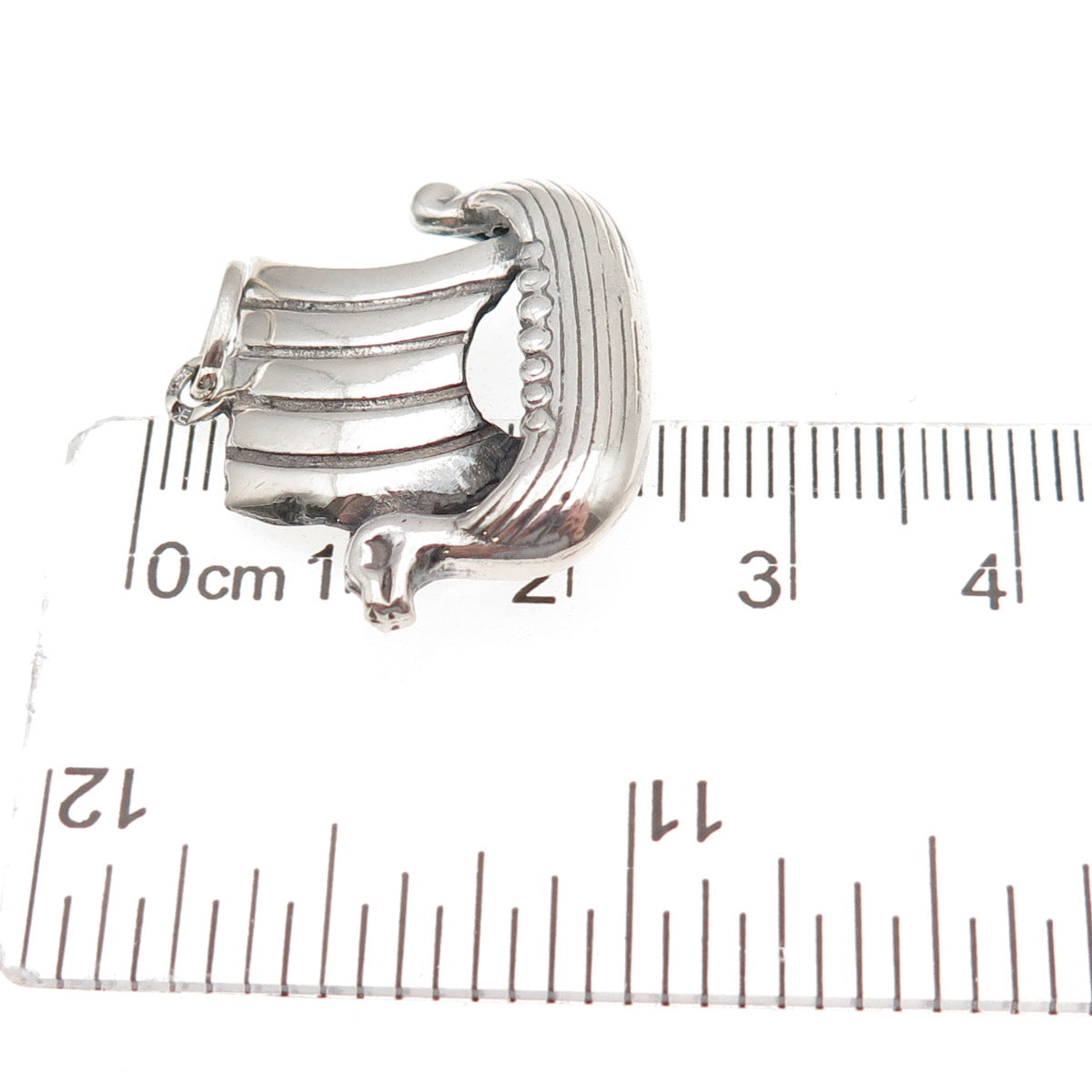 925 Sterling Silver Vintage Norway Viking Ship Oxidized Charm Pendant