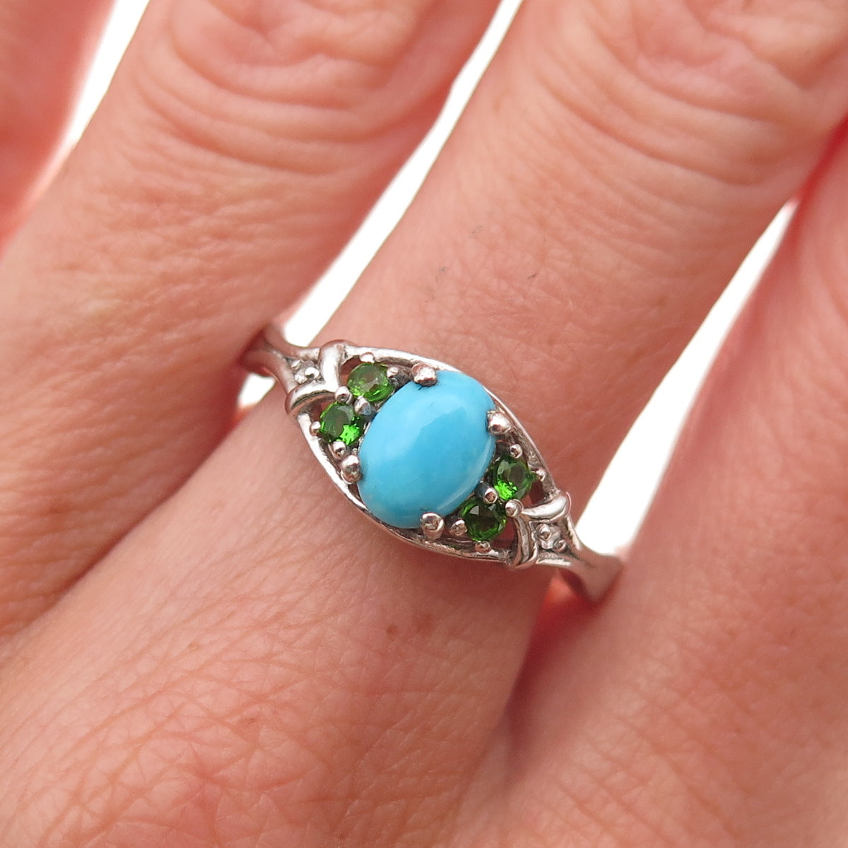 Chuck Clemency 925 Sterling Real Sleeping Beauty Turquoise & Peridot Ring Size 8