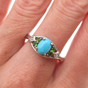 Chuck Clemency 925 Sterling Real Sleeping Beauty Turquoise & Peridot Ring Size 8